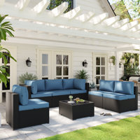 7-pieces Outdoor Rattan Wicker Sectional Seating Group With Cushions by Latitude Run