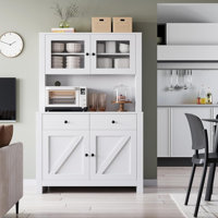 Kitchen Pantry Cabinet With Microwave Stand, Freestanding Hutch Cabinet With Buffet Cupboard, Tall Kitchen Cabinets With Adjustable Shelves For Dining