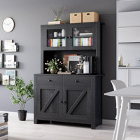 Kitchen Pantry Cabinet With Microwave Stand, Freestanding Hutch Cabinet With Buffet Cupboard, Tall Kitchen Cabinets With Adjustable Shelves For Dining by Ophelia & Co.