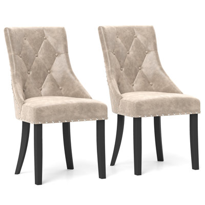 Upholstered Dining Chairs Set Tufted Wingback Chairs w/ Solid Wood Legs by Red Barrel Studio
