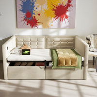Modern Upholstered Tufted Daybed with USB & Type-C Charging