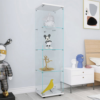 4 Shelves Glass Cabinet Glass Display Cabinet With One Door by Ophelia & Co.