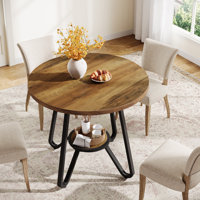 31.5" Round Dining Table With Double Shelves by 17 Stories