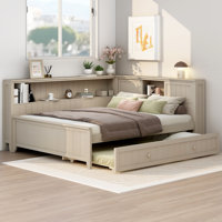 Full Wood Daybed with Trundle and Storage Shelves, Antique White Farmhouse Sofa Bed Frame by One Allium Way