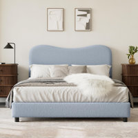 Low Profile Sturdy Platform Bed, With Velvet Upholstered Headboard, Strong Wooden Slats