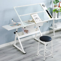 LifeSky Drafting Table Adjustable for Artists - Art Drawing Desk with Storage for Painting Sketching - Glass Top for Painters Illustrators Cartoonists by Inbox Zero