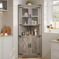 Tall Corner Cabinet, Farmhouse Corner Storage Cabinet With Glass Door & Adjustable Shelves, Space Saving Storage For Living Room, Kitchen, Bathroom by Gracie Oaks