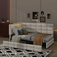 Upholstered Twin Daybed With Dual Storage Drawers, Charging Station, LED Lighting, And Storage Headboard by Latitude Run