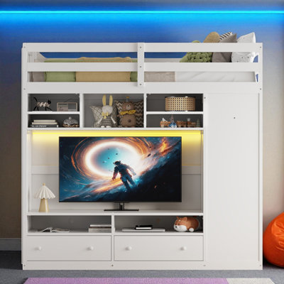 Full Size Loft Bed With Built-In Wardrobe And TV Stand by Ivy Bronx