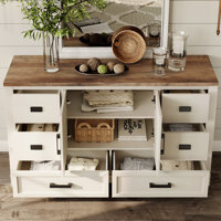 Laziza Modern Farmhouse Wooden Dresser Combo With 6 Drawers And Open Storage Shelves For Kids by Gracie Oaks