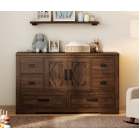 Laziza Modern Farmhouse Wooden Dresser With Adjustable-Shelf-Cabinet And 6 Drawers For Kids by Gracie Oaks