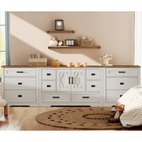 Laziza Modern Farmhouse Wooden Dresser Combo With 12 Drawers And Ajustable-Shelf-Cabinet For Kids by Gracie Oaks