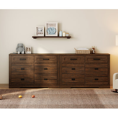 Laziza 94.5" Wide Large Modern Farmhouse Wooden 6-Drawer Dresser Set Of 2 For Kids by Gracie Oaks