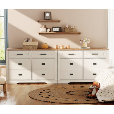 Laziza 94.5" Wide Large Modern Farmhouse Wooden 6-Drawer Dresser Set Of 2 For Kids by Gracie Oaks