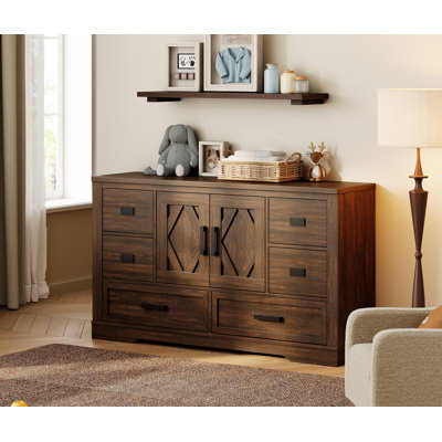 Glenford 54" Wide Modern Farmhouse Wooden Dresser With Adjustable-Shelf-Cabinet And 6 Drawers For Teenagers by Winston Porter