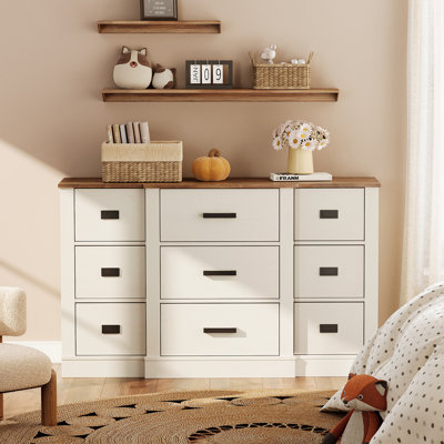 Laziza 52.5" Wide Modern Farmhouse Wooden Dresser With 9 Drawers For Kids by Gracie Oaks