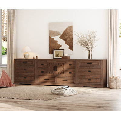 Glenford 127" Wide Modern Farmhouse Wooden Dresser Combo With 12 Drawers And Ajustable-Shelf-Cabinet For Teenagers by Winston Porter