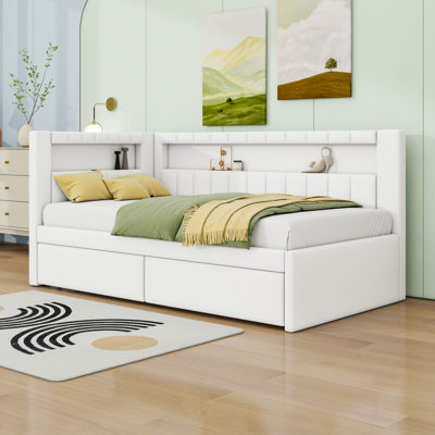 Twin Upholstered Daybed Bed with 2 Drawers, USB Ports and LED Belt by Ivy Bronx