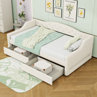 Twin XL Upholstered Daybed with 2 Drawers and LED Belt