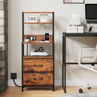Tall Nightstand with 4-Tier Shelves, 2 Fabric Drawers and Light Tube