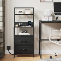 Tall Nightstand with 4-Tier Shelves, 2 Fabric Drawers and Light Tube