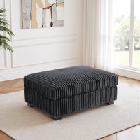 Upholstered Faux Rabbit Fur Flannel Rectangle Ottoman, Single Ottoman Modular Part For Sectional Sofa