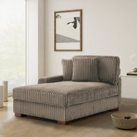 Oversized Upholstered Faux Rabbit Fur Flannel Chaise Lounge with Armrests & Throw Pillows by Ebern Designs