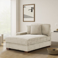 Oversized Upholstered Faux Rabbit Fur Flannel Chaise Lounge with Armrests & Throw Pillows by Ebern Designs