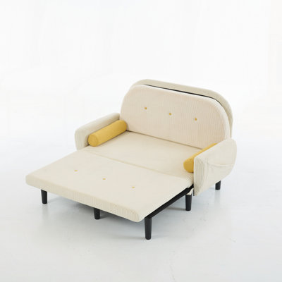 Corduroy Loveseat Sofa with Storage USB Charger and Adjustable Recliner for Living Room by George Oliver