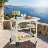 Wooden Grill Cart, Large Grill Table with Wheels, Metal Top for Kitchen Prep, Rolling cart with Side Handle, 2 Layer BBQ Prep Island by Ophelia & Co.