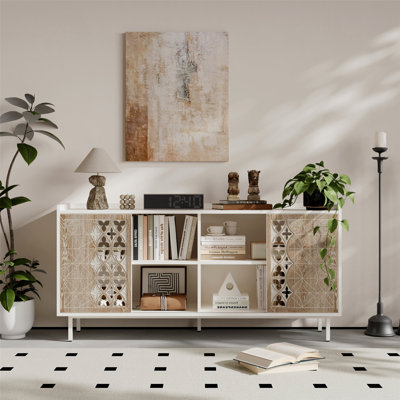 Sicotas Mid Century Sideboard Storage Cabinet with Rustic Sliding Doors, Perfect for Living Room Decor and TV Stand