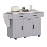 Kitchen Island With Trash Can Storage Cabinet, Kitchen Cart With Drop Leaf, Spice Rack, Towel Rack And Drawer, Rolling Kitchen Island On Wheels With A by Ophelia & Co.