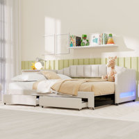 Extendable Twin XL to King Upholstered Daybed with Trundle, 2 Storage Drawers & LED Light by Latitude Run