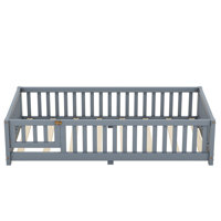 Floor Bed for Kids with Guardrails and Door, Low Profile Montessori Bed Frame by George Oliver