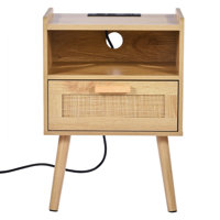Rattan Nightstand - Stylish Boho Bedside Table with Drawer and Open Shelf. Crafted with Solid Wood Legs and Rattan, This Wooden Nightstand with a Char by Dakota Fields