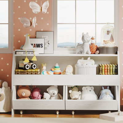 Toy Storage Cabinet with Drawers and Wheels – Kids Organizer Shelf for Nursery, Playroom, or Bedroom