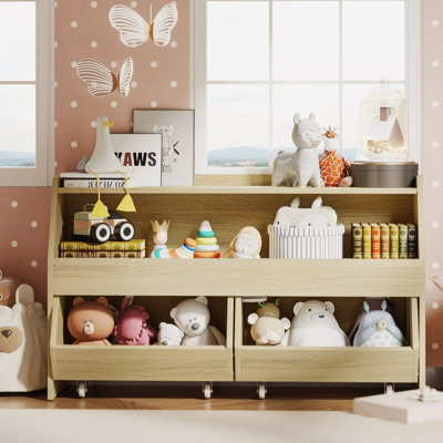 Toy Storage Cabinet with Drawers and Wheels – Kids Organizer Shelf for Nursery, Playroom, or Bedroom
