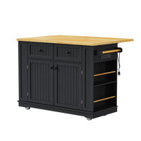 Large Kitchen Island With 2 Bar Stools, Power Outlet, Door Internal Storage Rack, Kitchen Storage Cart On 5 Wheels With Drop Leaf, 5 Open Side Racks, by Lark Manor