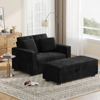 53” Corduroy Chaise Lounge Chair Indoor, Modern Sleeper Couch Chair With 2 Pillows & Moveable Storage Ottoman For Small Apartment Bedroom by Mercer41
