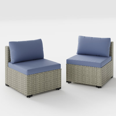 2 Pieces Rattan Patio Sofa With Cushions by Ebern Designs