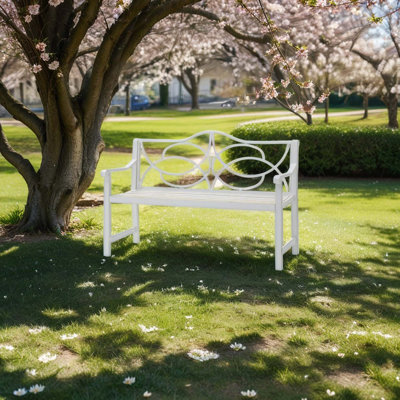 Outdoor Garden Patio Bench,Iron Metal Steel Frame Park Bench with Backrest and Armrest, Slatted Seat for Park, Yard & Porch, Balcony, Accommodates 2-3 by Latitude Run