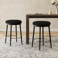 Fabric Upholstered Bar Stools Set with No Back,Metal Base by Ophelia & Co.