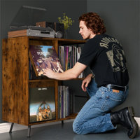 Turntable Stand With 4 U-Shaped Shelves For Record Cabinet In Living Room, Bedroom, Brown by Ophelia & Co.