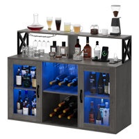 Freestanding Liquor Cabinet Bar for Home Living Room, Office, Dining Room, Kitchen Sideboard Bar Cabinet with LED Lights Coffee Wine Bar Storage Cabin