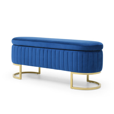 Storage Bench Bedroom Bench, Velvet Oval Upholstered End of Bed Bench with Golden Metal Legs,Modern Storage Ottoman Bench for Bedroom, Living Room,Ent by George Oliver