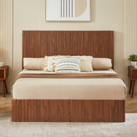 Lift Up Storage Bed Frame, Wooden Corrugated Curved Lines, Hydraulic Storage/No Box Spring Needed