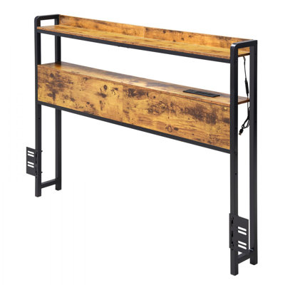 Headboard for Bed, Adjustable Height Headboard with 2 Shelves Storage, Freestanding Head Board with Charging Station and LED Light for Different Bed F
