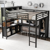 Metal Loft Bed with Wardrobe, L-Shaped Desk & Storage, Heavy Duty Frame for Kids & Teens, Black by Ivy Bronx