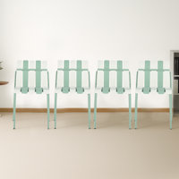 Modern Indoor/Outdoor Stackable dining chairs set of 4 with Curved Slatted Design and Powder-Coated metal Frame by Orren Ellis