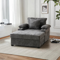 Chaise Lounge Chair Indoor with Ottoman, 38.6"W Chenille Sofa with USB Charging Port&Cup Holders, Modern Cozy Chaise with Storage Armrests&Side Pocket by Ebern Designs